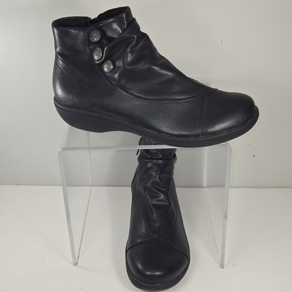 Flexstep Allison Ankle Boots Womens 8M Black Ruched Memory Foam Zip booties